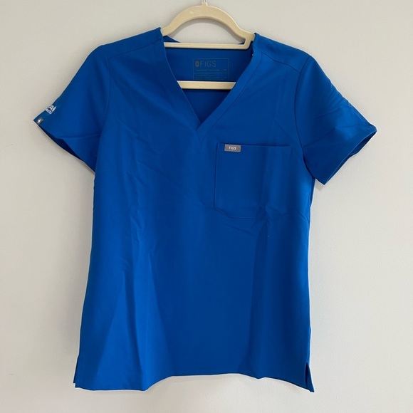 NWT FIGS Catarina One-Pocket Scrub Top V-Neck Royal Blue Short Sleeve, size XS - Picture 7 of 7